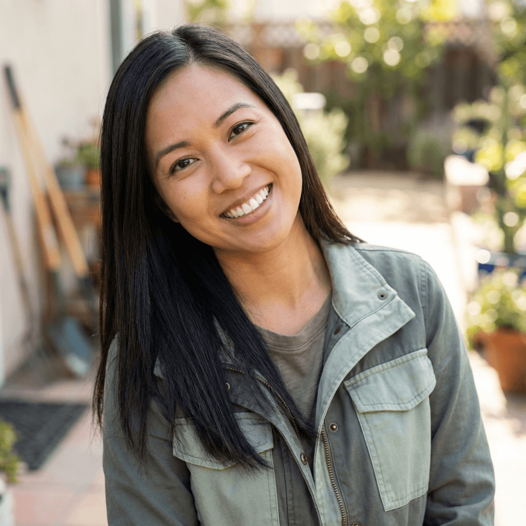 Sarah Chen, homeowner, in a bright living room